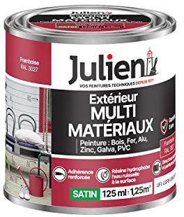 Julien Peinture Multi-Matériaux Satin en phase Aqueuse - Bois, Fer, Alu, PVC, Zinc, Acier galvanisé, brut ou peint - Framboise 0,125 L