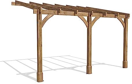 Dunster House Lean To Pergola Kit Wall Mounted 4 x 3 Metres Wooden Heavy Duty Garden Plant Frame Leviathan