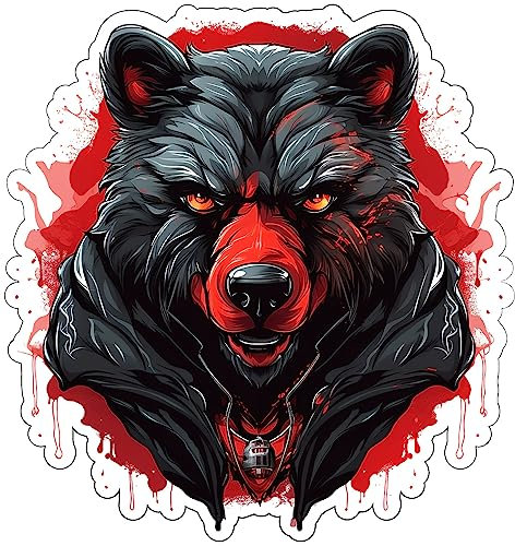 Samunshi Grizzly Bär Aufkleber Autoaufkleber für Motorrad Fahrrad Roller oder Auto Sticker Fahrrad MTB Mountainbike Rennrad Grunge Schwarz Rot Graffiti (10x10cm Grizzly Bär)