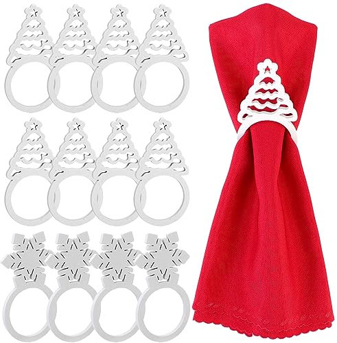 MWOOT 24 Stück Weihnachtsbaum Schneeflocke Serviettenringe, Holz Schneeflocke Serviettenschnallen für Weihnachten Tischgesellschaft Bankett, Serviettenhalter zur Tischdekoration Zubehör DIY Handwerk