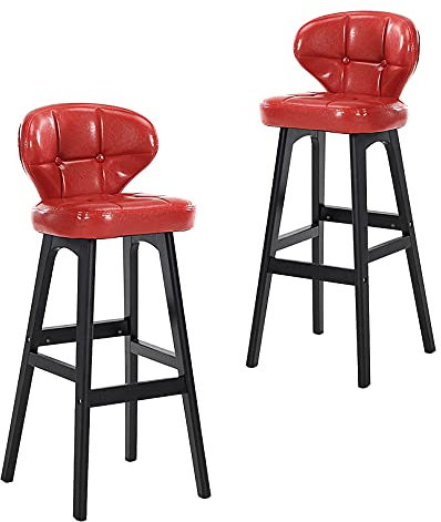 Guyifuny Juego de 2 taburetes de Bar de Piel sintética, sillas de Comedor con reposapiés de Madera para Isla de Cocina, Bar en casa, Rojo,