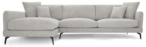 Furnhouse Maggie L-Form Ecksofa Links Grau – Hochwertiges Stoffsofa, Skandinavisches Design, Metallfüße, Federkernpolsterung, Modernes Wohnzimmersofa mit Ottomane