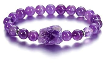 GEHECRST Amethyst Perlen Armband - Kristalle Heilsteine 8mm Kugeln Naturstein - Healing Reiki Energietherapie Glückbringen Elastische Armbänder