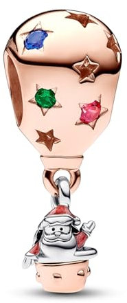 Amuefer Babbo Natale in Mongolfiera Charm Compatibili Bracciale Collana, Argento Sterling Ciondolo Compleanno Natale Gioielli Regali per le Donne Moglie Amici