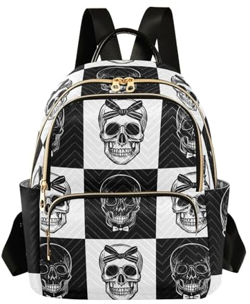 ALAZA Mini-Rucksack für Damen, leicht, Mädchen, klein, Baseball, weiß, Schule, Teenager, Uni, Reisen, Gothic-Totenkopf schwarz und weiß, Medium, Reiserucksäcke