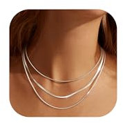 LOLIAS 3 Pezzi Collana Catena Serpente Oro Collana Spina Pesce Donna Girocollo Acciaio Inossidabile Catena Piatta Gioielli Catena Serpente Oro/Argento Regolabile 1/3MM 35/40/45 CM per Donne Ragazza