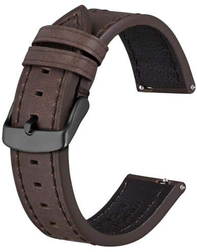 BISONSTRAP Leder Uhrenarmband, Schnellwechsel Armband für Herren und Frauen - 20mm, Dunkelbraun (Schwarze Schnalle)