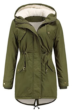 TOFOTL Regenjacke Damen Winter Mode mit Kapuze Reißverschluss Einfarbig Breite Fit Damen Jacke Winter Fleecejacke Snowboardjacke Damen Warmer Wintermantel Damen 02 Armeegrün L