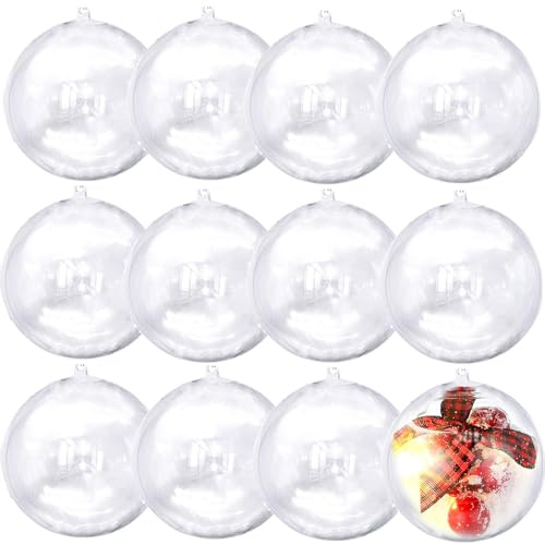 12Pack 80mm Clear Christmas Ball Ornaments, 3.14IN Fillable DIY Craft Plastic Balls Transparent Xmas Decor Balls - Fillable Bauble Ball Ornaments for Holiday Wedding Party Décor