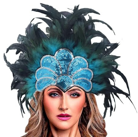Faschingskostüme Damen, Samba-Kopfschmuck mit Pfauenfedern | Bunt | Aufregender Damen-Haarschmuck Karneval Fasching Stirnband Festival Federschmuck Mottoparty Haarschmuck Haarband