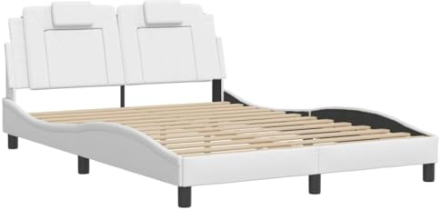 vidaXL Bettgestell, Bett Viana mit LED ohne Matratze, Bettrahmen mit Lattenrost Wellenform, Doppelbett für Schlafzimmer, Weiß 120x200cm