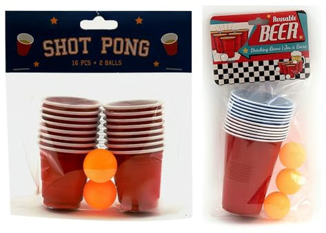 ZOPPER 20 x Plastic Glasses & 24 x Shot Pong Cups Recyclable Drinkware for All Events - Sturdy, Waterproof, Includes Ping Pong Balls - Drinking Game & Shot Pong