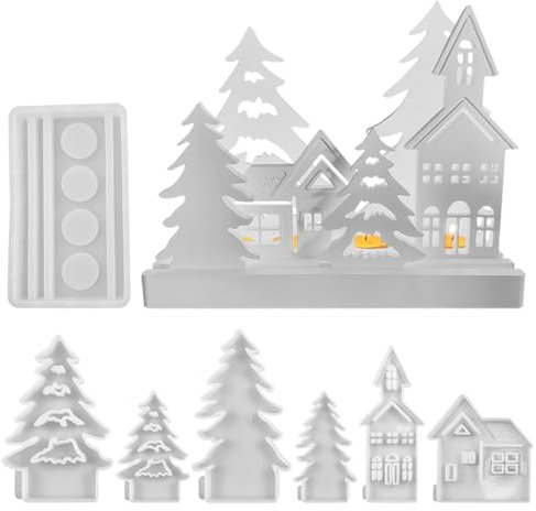 Silikonformen Gießformen Häuser Kerzenhalter, Silikonform Haus und Baum mit Sockel Gips Zum Gießen Gießformen Silikon Gießform Haus Giessformen Silikon Gießform Kerzenhalter Silikonform Weihnachten