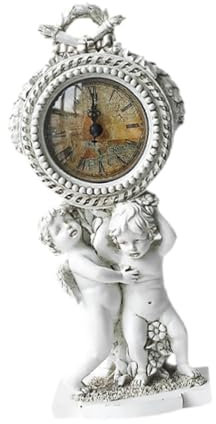 Perfeclan Engel Statue Schreibtisch Uhr Harz Engel Figur Engel Skulptur Tisch Uhr Ornament Liebe Cherub Kaminsims Uhr für Schrank Kaminsims, Weiß