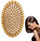 Peigne de Massage en Bambou,Brosse à Cheveux Ronde Portable Anti Statique Brosse Bois Brosse à Cheveux Sans Poignée pour Réduire Les Frisottis et Masser le Cuir Chevelu