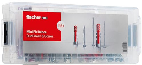 fischer Mini FixTainer DuoPower mit PowerFast II Spanplattenschraube, Dübelbox mit 95 Schrauben und Universaldübeln (30 Stk. 6 x 30, 20 Stk. 8 x 40), universelles Set zur Befestigung
