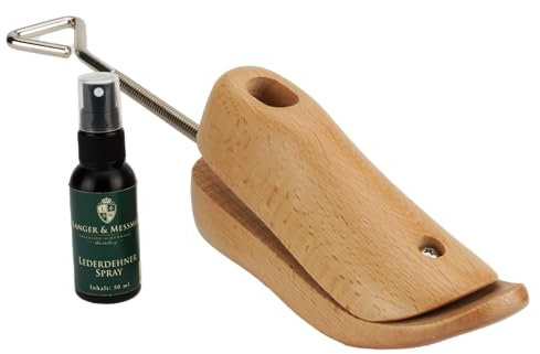 Langer & Messmer Schuhdehner und Stiefeldehner für den Spann und Rist für Damen gegen drückende Schuhe - gefertigt aus massivem Buchenholz inkl. Lederdehnerspray 50ml (Schuh, 38/40)