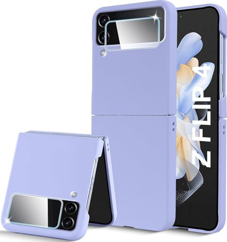 Votvloay Cover per Samsung Galaxy Z Flip4 5G 6,7 Custodia con Pellicola Protettiva vetro temperato Anteriore,Silicone Rigida PC Antiurto Anticaduta Protettiva Case Cover per Samsung Z Flip 4,Viola
