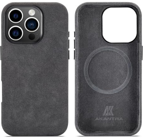 AKANTRA Alcantara Case for Apple iPhone Pro Max, Handmade Fully-Wrapped Synthetic Suede Cover, Compatible with Magsafe Wireless Charging (Black, for iPhone16 Pro Max)