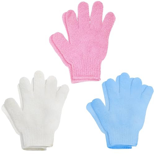 6Pcs Exfoliating Gloves - Bamboo Shower Gloves - Bath and Body Exfoliator Mitts - Scrubs Away Ingrown Hair and Dead Skin - for Shower, Spa and Massage Cell Remover Loofah - Blue,Pink,White