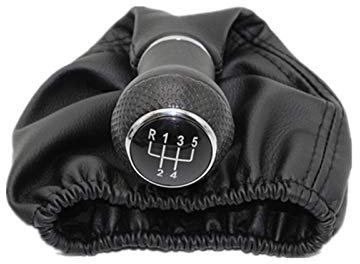 MUEOSI for VW, for Polo, Classic 6N 6N2 1996 1997 1998 1999 2000 2001 Lupo, for Caddy, 5-Gang-Auto-Schaltknauf, Ledermanschette Auto-Schaltknauf(Black)