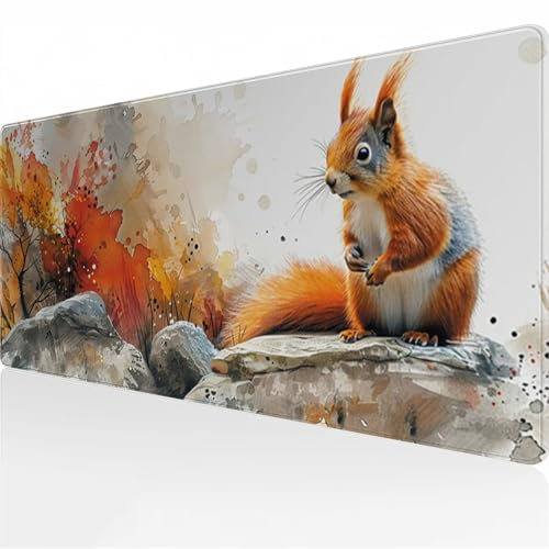 TengYuer Gaming Mauspad 900x400x2 mm Verlängertes großes Mauspad XXL Schreibtischauflage mit Rutschfester Basis genähte Rand für Büro Zuhause (Tierisches Eichhörnchen)