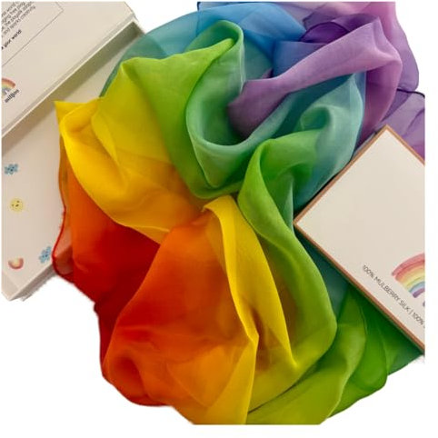 milijou – Spielseide Seide – Vielseitiges natürliches Seidentuch für kreatives Spielen, Tanzen & Verkleiden, pädagogische Aktivitäten nach Montessori Waldorf, 90x90cm, Regenbogen
