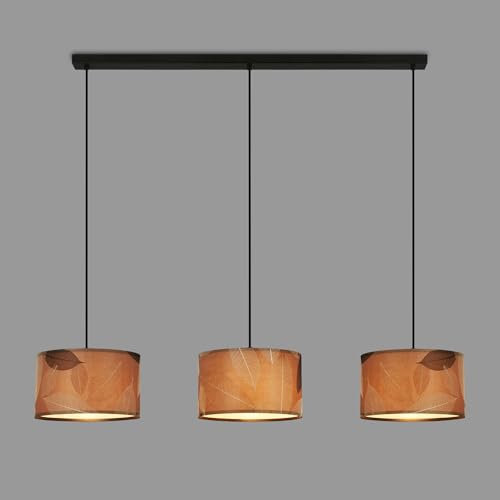 BRILONER - Pendelleuchte mit Blätterdekor, 3x E27 Fassung, max. 10 W, Boho, Aesthetic, Hängeleuchte, Hängelampe Esstisch, Esszimmerlampe hängend, Wohnzimmerlampe, 110x25x120cm (LxBxH), Caffefarben