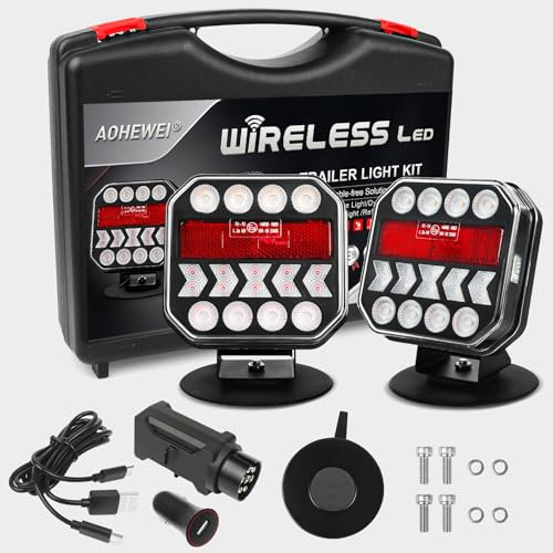 AOHEWEI Magnetische drahtlose LED-Anhänger-Rückleuchten Set 12V/24V, kabellose Bluetooth-dynamische Richtungsrücklichter mit verstellbarer Magnet-Haftfuß-Basis für Wohnmobile Boote Fahrzeuge Wohnwagen