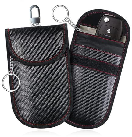 Etui Anti RFID Clé Voiture, 2 pcs Pochette Voiture Protection Clef, Pochettes Blocage Signal RFID pour Clé Voiture, Faraday Pouch Bag avec Porte-clés, Pochette Blocage de Signal Faraday