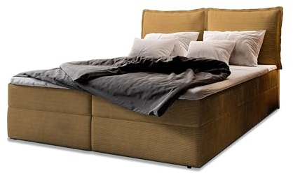 Masseno Boxspringbett LENTE 160x200 cm Komplett-Set mit Matratze und Topper, Polsterbett mit Zwei Bettkästen -Gelb, Lincoln 48