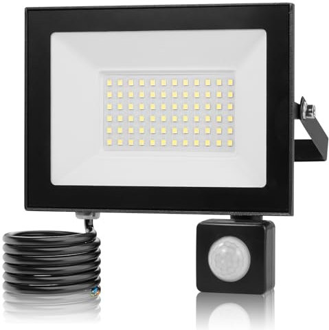 50W Security Lights with PIR Motion Sensor,IR Remote Control,5000LM 3000K Super Bright LED Floodlights Outdoor,IP66 Waterproof Spotlight,Ultra Thin Wall Lights for Garden Garage Yard Doorways