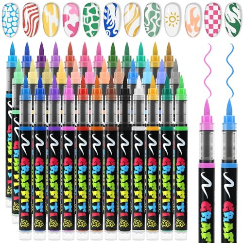 EBANKU 36PCS Professional Nail Art Pens Set - 36 Vibrant Colors Quick-Dry Acrylic Paint Nail Art Markers with Dotting Liner Tips Nail Polish Pens for Graffiti DIY Home Manicure & Salon Design