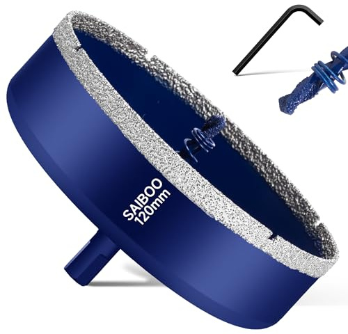 Scie Cloche Diamantée pour Carrelage avec Foret de Centrage, Foret Diamant Brasé dur pour Porcelaine, Carrelage, Verre, Granit, Marbre et Céramique (Diamètre 120mm)