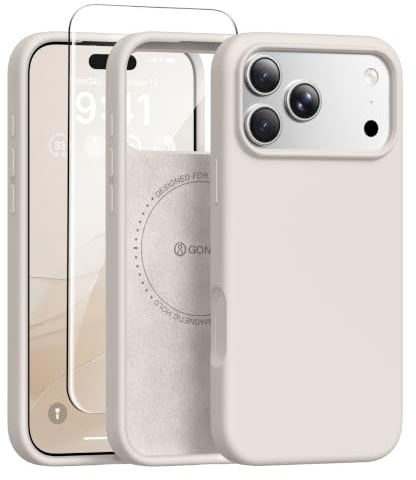 GONEZ für iPhone 17 Pro Max Hülle Silikon 6,9 Zoll & Displayschutz, [MagSafe-kompatibel] dünne Handyhülle aus Flüssigsilikon, Kratzfeste und stoßfeste, Mikrofaserfutter Schutz Case, Stein