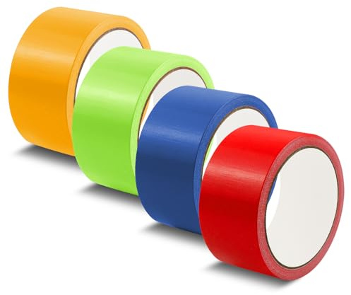 MISIQIMA 4 Rollen Panzertape Bunt 48 mm × 10 m, 210 μm Gewebeklebeband, Panzertape Wasserfest, Farbig Gewebeband für Markieren, Versiegeln, Bündeln (Rot, Gelb, Grün, Blau)
