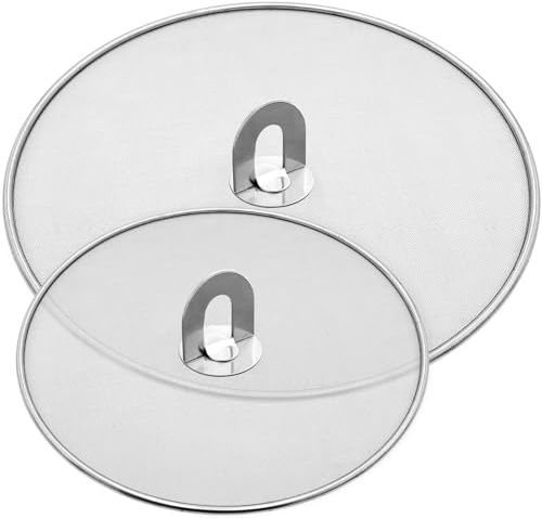 Apidgrowth Set of 2(10&13) Stainless Steel Splatter Screen for Frying Pan | Grease Splatter Screen for Frying Pan,Ultra Fine Mesh Lids, Splash Guard for Frying Pan, Foldable Knob,Oil Drain Pan