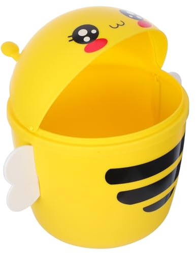 Mini Cestino Spazzatura a Ribalta da Scrivania Giallo in Plastica | Design a Ape, Apertura Semplice e Comoda, Formato Compatto per Desktop e Countertop, 1 Pezzo