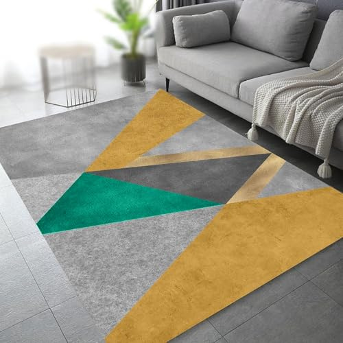 Taidianolp Teppich Zimmer Deko,Schwarz, Grau, Senfgelb, Grün, Geometrisch, Modern, Mehrfarbig, 180 x 270 cm,Wohnzimmerteppich, Teppiche groß Wintergarten Schlafzimmer
