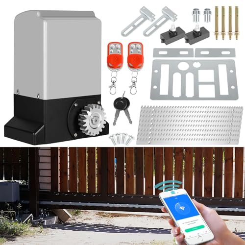 Peviasot Schiebetorantrieb Set, 550W 1200kg Smart WiFi Torantrieb automatischer mit 2 Fernbedienungen, 4m Zahnstange, 2 Entriegelungsschlüssel und Automatische Schließfunktion