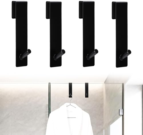 4 PCS Shower Door Hooks, Over Shower Towel Hooks for Bathrooms Stainless Steel, No Drilling Over Door Hooks for Frameless Glass≤10mm, Bathroom Door Hook with Protective Pad for Robe, Towels, Shower
