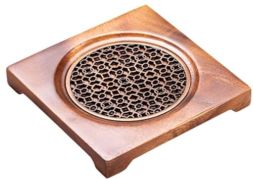 Ciieeo Wooden Teapot Holder Tea Kettle Storage Tray Tea Pot Coaster Hollow Plate Mat with Smooth Polished Corners for Teapot Teacup Set Display Home Office Reception