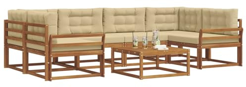 vidaXL Outdoor-Sofagarnitur mit Kissen 7 pcs Natur und Beige, Modernes Outdoor-Sofaset, langlebige Gartenmöbel für Patio, Poolbereich, Hinterhof-Couch und modulares Sofa.