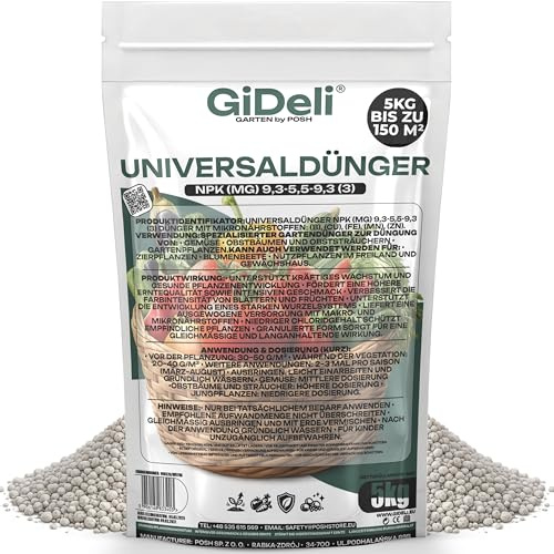 GiDeli Universaldünger 5 kg - Chloridarm Granulat für Gemüse und Obst | für Beete, Beeren und Ziergehölze, mit Magnesium und Mikroelementen, ergiebig und sauber zu streuen