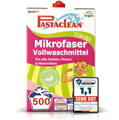 PASTACLEAN Flüssigwaschmittel 5L Konzentrat – bis zu 500 Waschladungen, nachhaltig waschen – Universal Waschmittel für alle Textilien – ohne Bleichmittel – mit Kalkschutz – Made in Germany