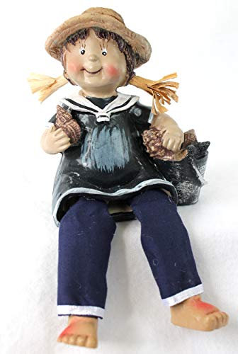 maritime Dekoration Kantenhocker Mädchen mit Strohhaar ca. 16cm Sitzhöhe 10cm