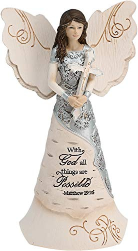 Elements Faith Angel Figurine by Pavilion, 6-1/2-Inch, Holding Cross, Inscription with God All Things Are Possible