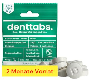 DENTTABS Zahnputztabletten stevia-mint fluoridfrei 125 St Tabletten
