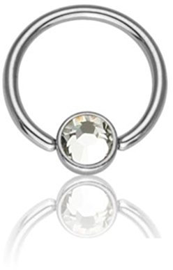 eeddoo Piercing-Ring BCR Kristall flach Silber Titan Durchmesser: 8 mm Kristallklar 4 mm