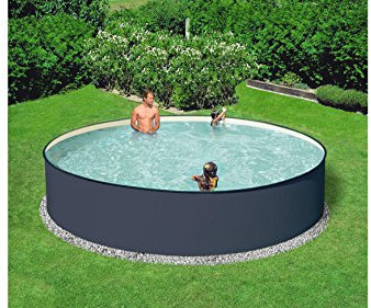 Planet Pool Stahlwandpool Set (10-teilig) hoch rund 300 x 120 cm, Stahl 0,4 mm anthrazit Folie 0,2 mm Sand